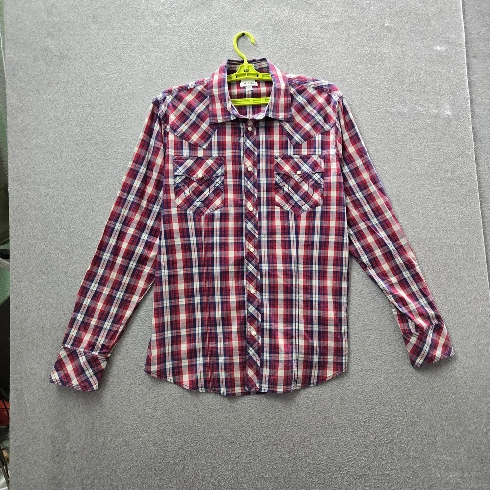 True Religion Men Button Up Shirt 3XL  Red Plaid‎ M8GA315TT LS TRI NEEDLE